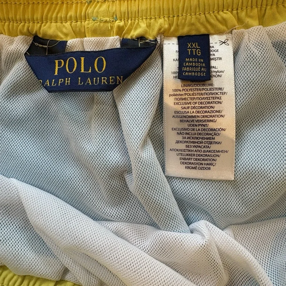 Polo‎ Ralph Lauren Swim Trunks Shorts Men Lined Yellow Pony Size XXL Blue Beach
